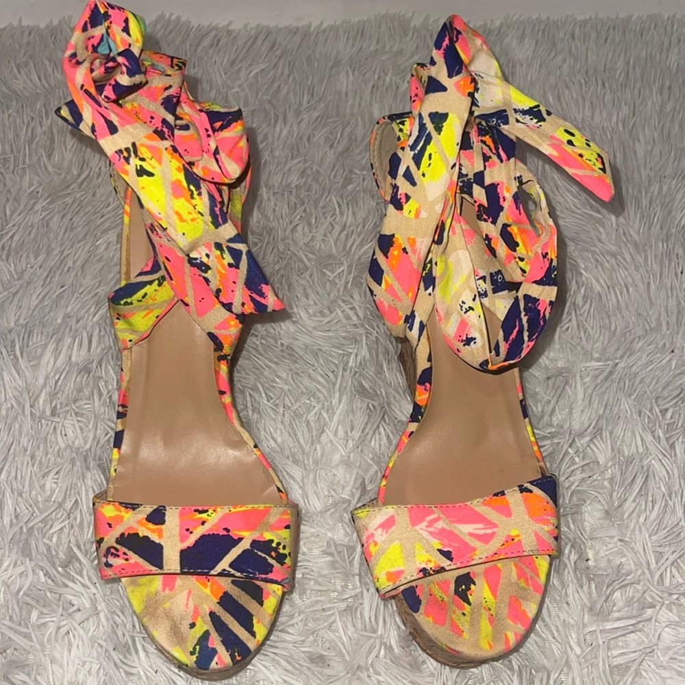 Multi-color wedges with ankle straps